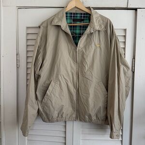 Brooks Brothers Bomber Jacket Mens XL Light Tan Golf & Plaid Lined Full Zip